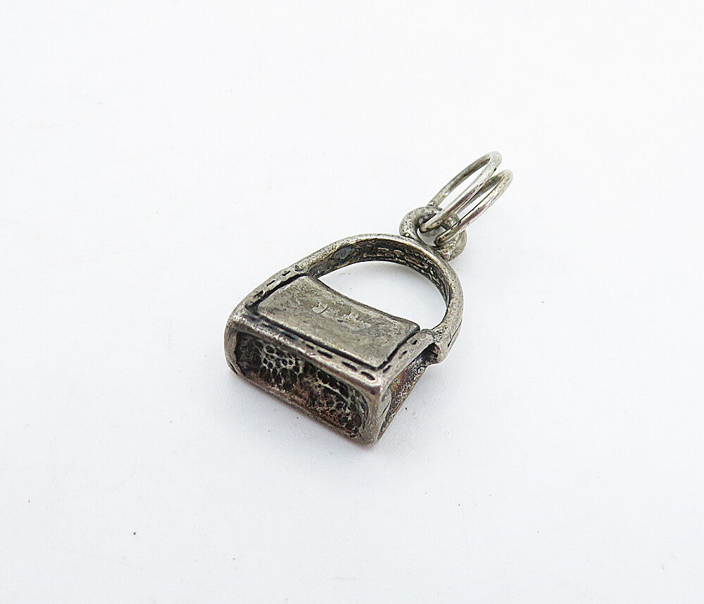 925 Sterling Silver  Vintage Petite Dark Tone Purse Handbag Pendant  PT3828