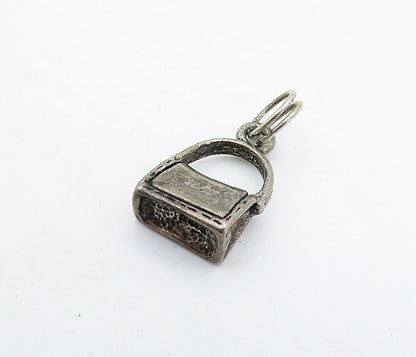 925 Sterling Silver  Vintage Petite Dark Tone Purse Handbag Pendant  PT3828