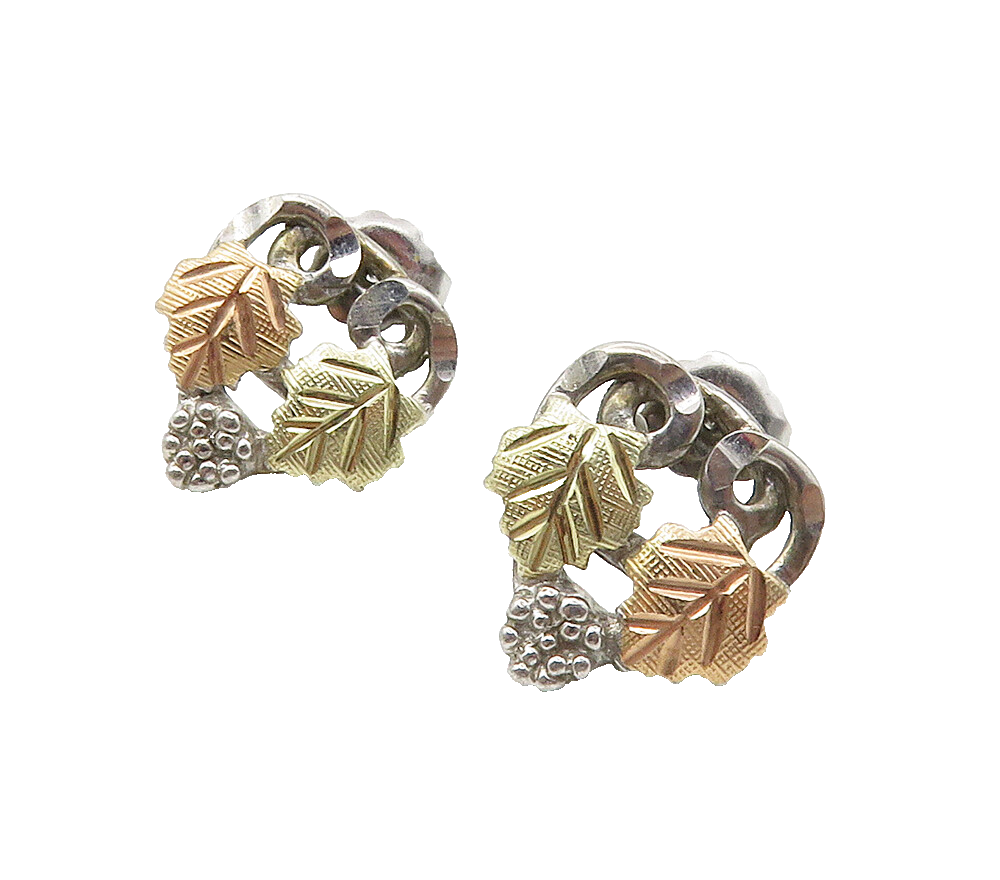925 Silver & 12K GOLD  Vintage 2 Tone Floral Leaf Shiny Drop Earrings  EG8070
