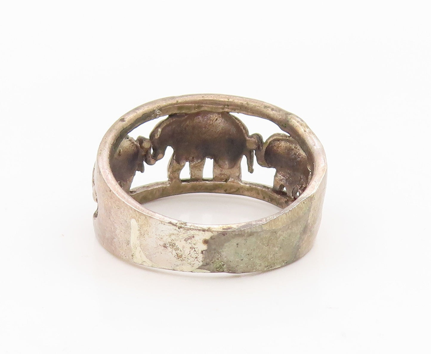 925 Sterling Silver Vintage Ring Elephant Family Cutout Wide Band  Sz 7  RG34345