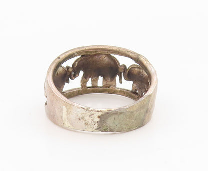 925 Sterling Silver Vintage Ring Elephant Family Cutout Wide Band  Sz 7  RG34345