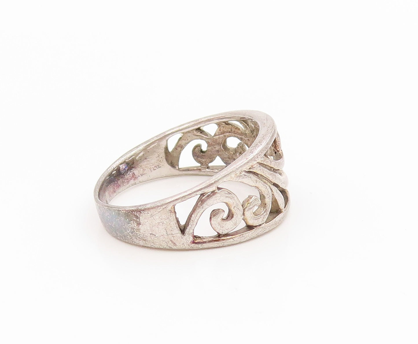 925 Sterling Silver Vintage Ring Modernist Open Scrollwork Band  Sz 8  RG36093