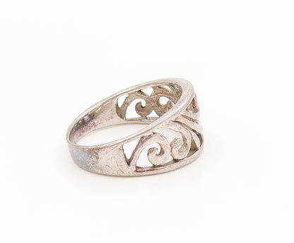 925 Sterling Silver Vintage Ring Modernist Open Scrollwork Band  Sz 8  RG36093