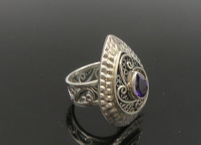 925 Sterling Silver  Vintage Tear Drop Amethyst Cocktail Ring Sz 7  RG22824