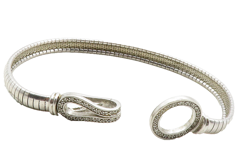 925 Sterling Silver  Shiny Genuine Diamonds Flat Snake Chain Bracelet  BT5028