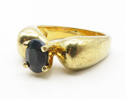 925 Sterling Silver  Black Hematite Gold Plated Solitaire Ring Sz 7  RG11710