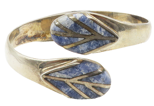 MEXICO 925 Silver  Vintage Inlaid Sodalite Smooth Bypass Cuff Bracelet  BT4179