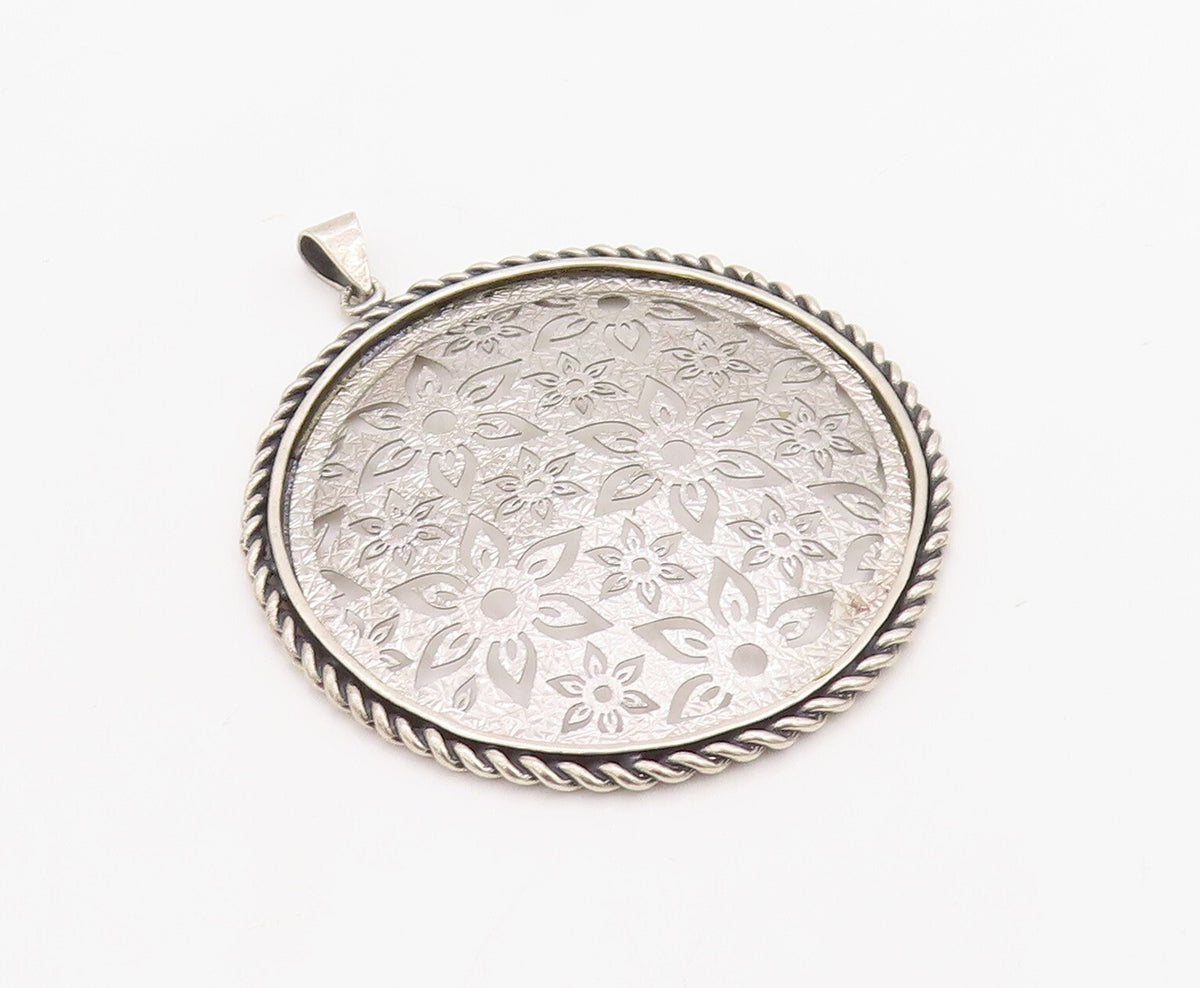 925 Sterling Silver Vintage Pendant OR PAZ ISRAEL Stencil Cut Flowers  PT23489
