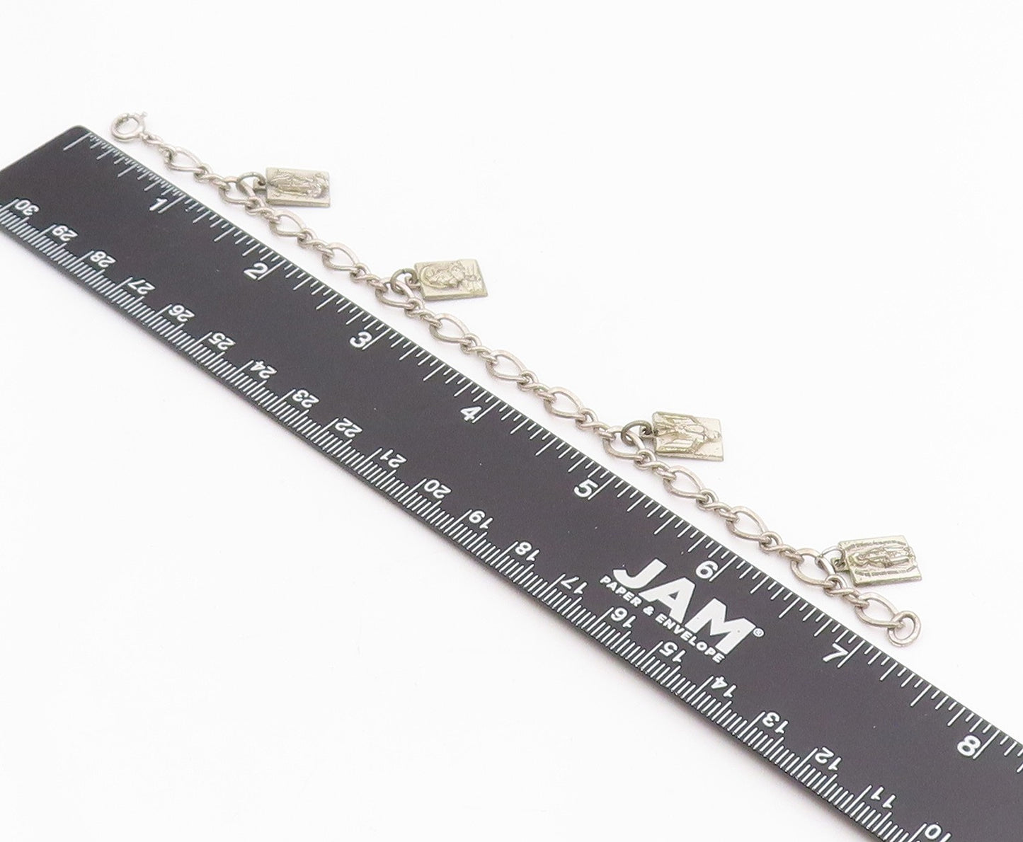 925 Sterling Silver Vintage Bracelet Carved Religious Dangling Charms  BT11501
