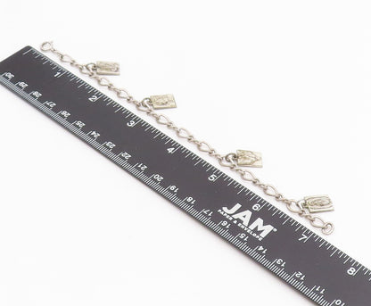 925 Sterling Silver Vintage Bracelet Carved Religious Dangling Charms  BT11501