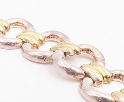925 Sterling Silver Vintage Necklace Two Tone Modernist Oval Link Choker  NE4781