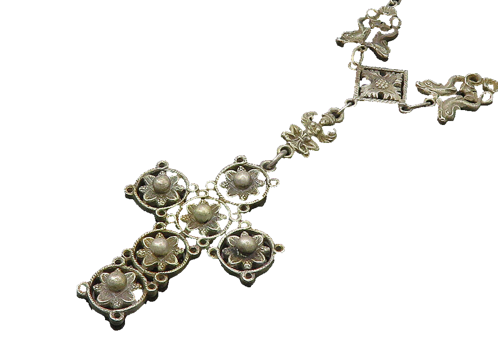 800 Silver Vintage Antique Heavy Religious Cross Chain Necklace  NE3589