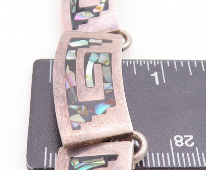 MEXICO 925 Sterling Silver  Vintage Abalone Greek Key Chain Necklace  NE1969
