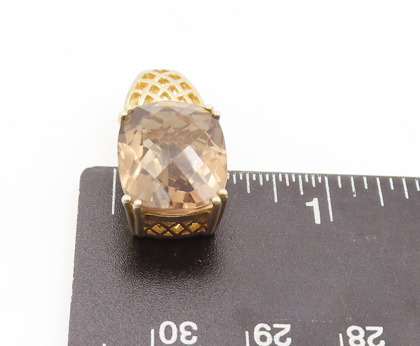 925 Sterling Silver Vintage Pendant Gold Plated Rectangle Cut Citrine  PT23137