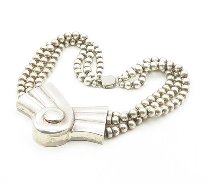 Solid Silver Vintage Ribbon Swirl Multi Strand Beaded Chain Necklace  NE2581