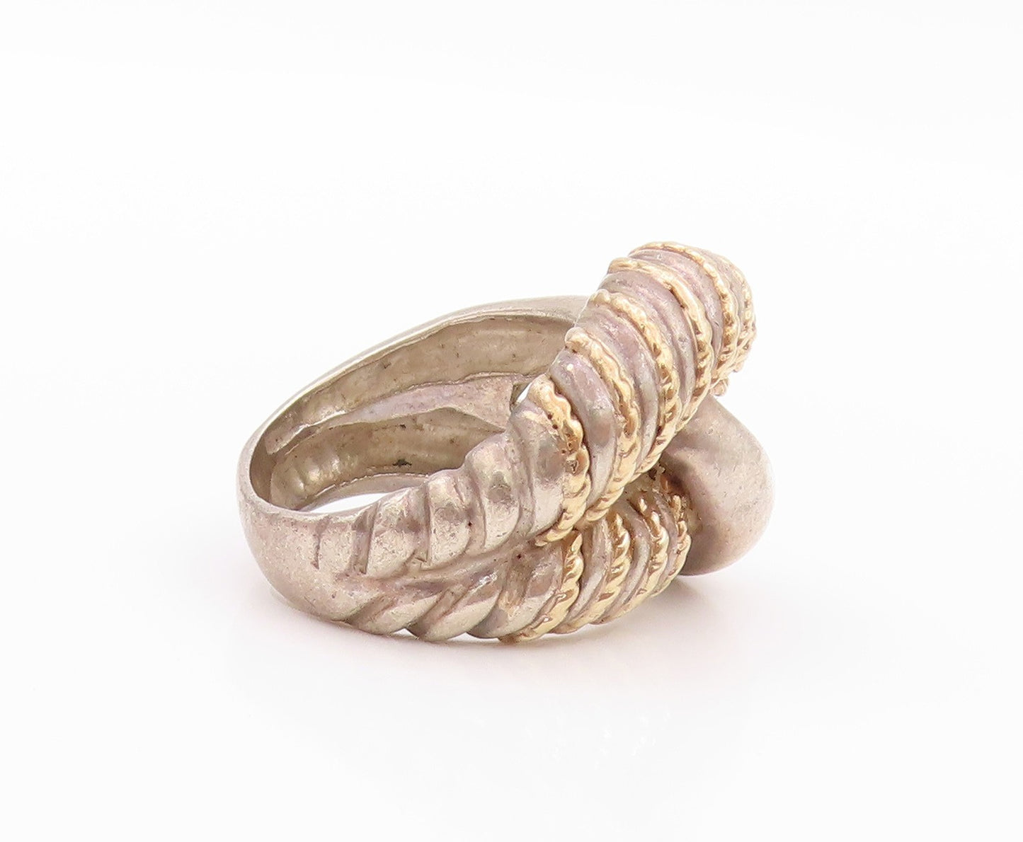 14k Gold 925 Sterling Silver Vintage Ring Interlocked Design Rope Sz 6.5 RG32456