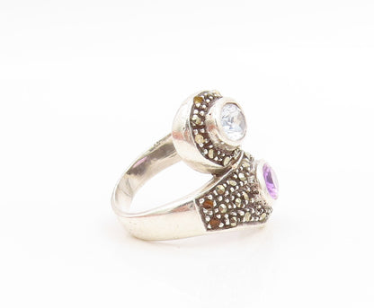 925 Sterling Silver Vintage Ring Amethyst & Blue Topaz Band  Sz 5.5  RG34120