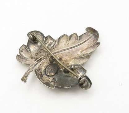JEWEL ART 925 Sterling Silver  Vintage Single Floral Leaf Brooch Pin  BP5995