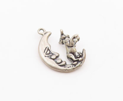 925 Sterling Silver  Vintage Petite Bull & Crescent Moon Face Pendant  PT18518