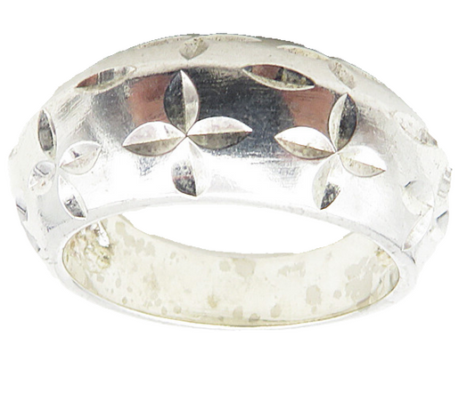 925 Sterling Silver Shiny Diamond Cut Floral Pattern Band Ring Sz 6  RG9200