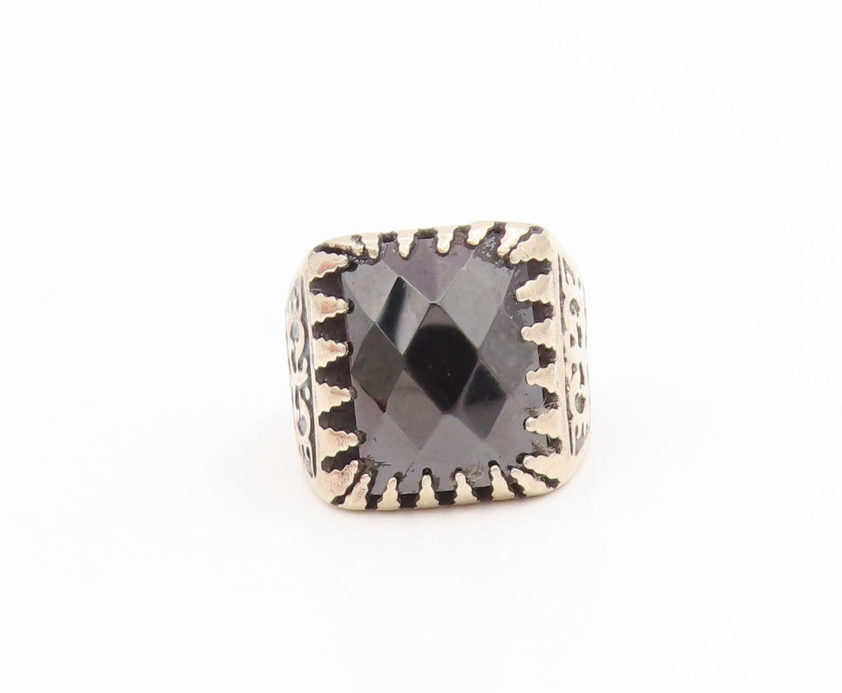 925 Sterling Silver Vintage Ring Faceted Black Onyx Chunky Band  Sz 8.5  RG34369
