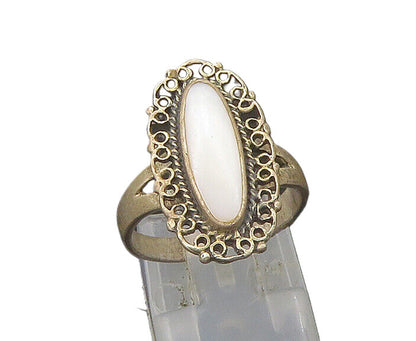 925 Sterling Silver  Vintage White Agate Swirl Trim Band Ring Sz 6  RG22272