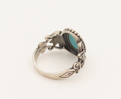 AVON 925 Silver  Vintage Beaded Frame & Open Swirl Turquoise Ring Sz 9 RG26355