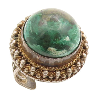 925 Sterling Silver Vintage Ring ISRAEL Cabochon Malachite Band  Sz 9.5  RG34015