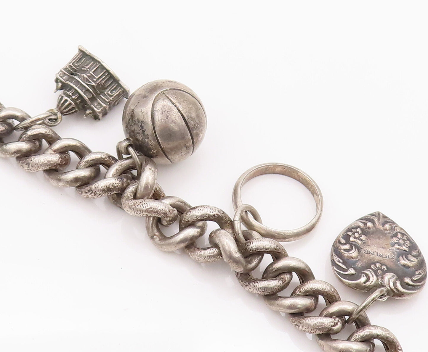 925 Sterling Silver Vintage Bracelet Carnelian & Carved Dangling Charms  BT10210