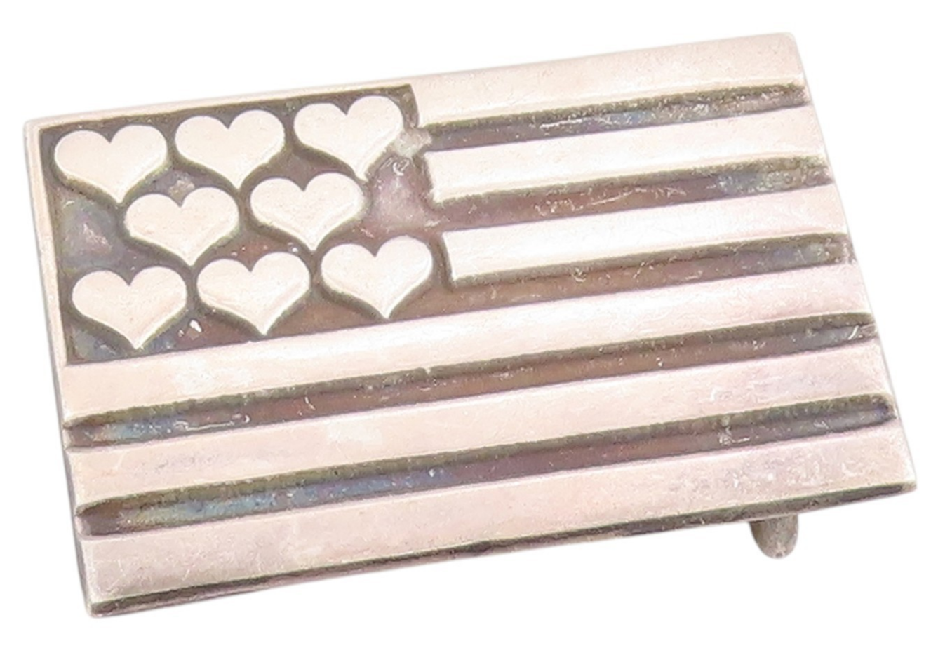 925 Sterling Silver Vintage Belt Buckle Etched Love Hearts On US Flag  TR3963