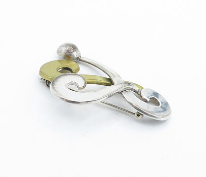 MEXICO 925 Sterling Silver  Vintage Shiny Two Tone Swirl Brooch Pin  BP2733