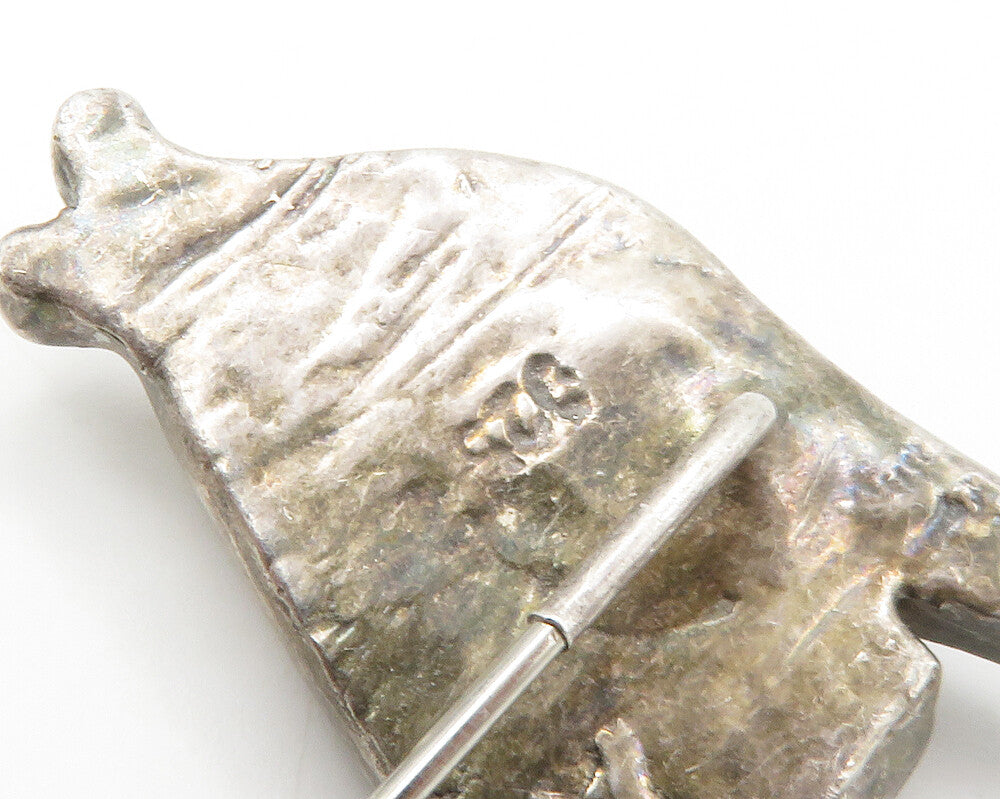 925 Sterling Silver  Vintage Dark Tone Hollow Fish Motif Fur Pin  TR2321