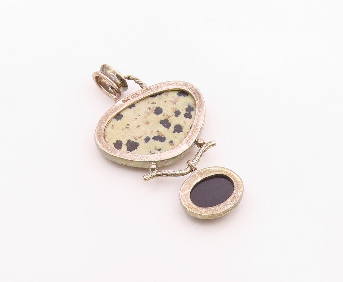 WHITNEY KELLY 925 Silver  Vintage Onyx & Dalmatian Jasper Pendant  PT16907