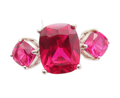925 Sterling Silver Vintage Ring Three Stone Ruby Statement Band  Sz 6  RG33736