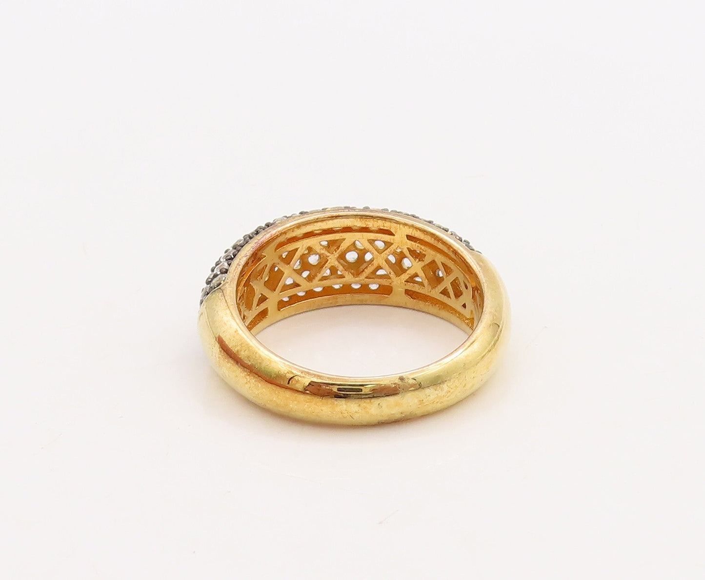 925 Sterling Silver Vintage Ring Gold Plated Solid Topaz Inlay  Sz 7  RG29877
