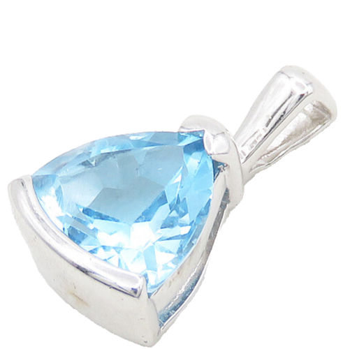 925 Sterling Silver  Faceted Blue Topaz Shiny Drop Pendant  PT15028