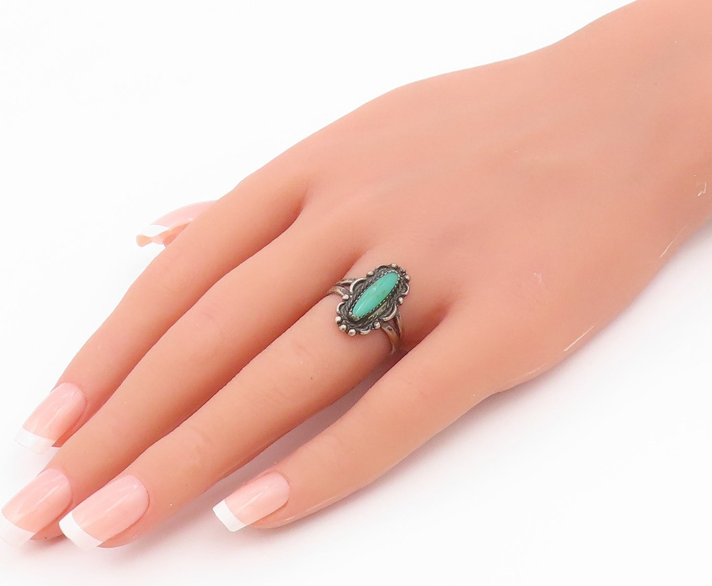 925 Sterling Silver Vintage Ring NAVAJO Turquoise Statement Band  Sz 6  RG36544