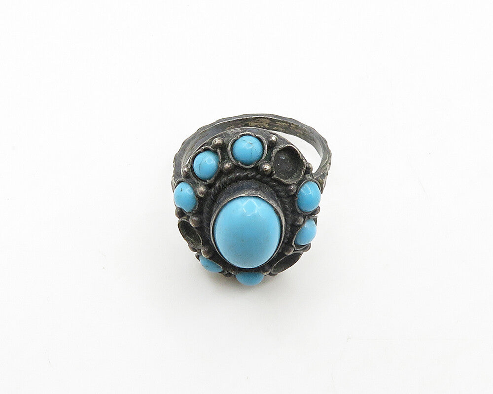 925 Sterling Silver  Vintage Antique Turquoise Cocktail Ring Sz 5  RG19329