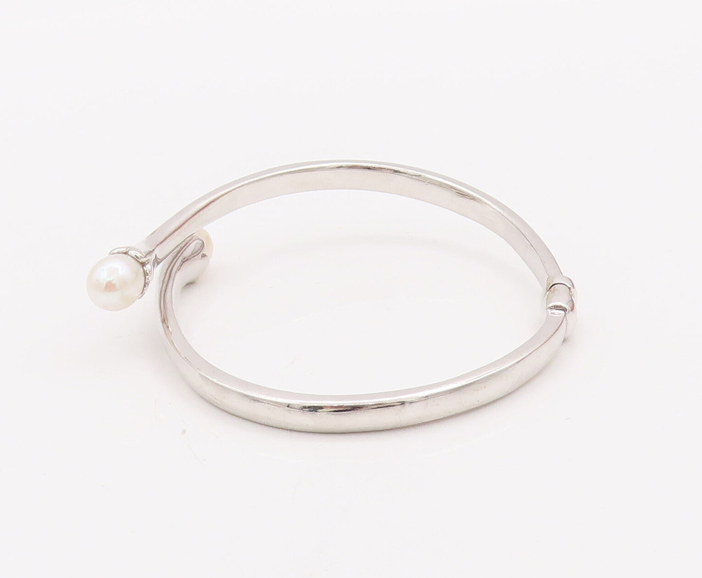 925 Sterling Silver Vintage Bracelet Hinged Solid  Pearls Beaded bypass  BT10317