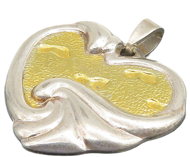 GORHAM 925 Silver  Vintage 2 Tone Heart Footprint Faith Quote Pendant  PT19071