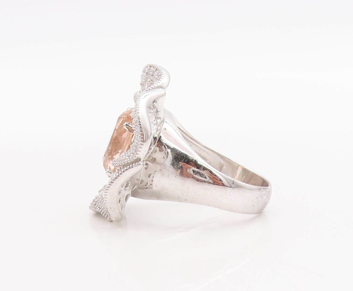 925 Sterling Silver Vintage Ring Gemstone Halo CZ Cutout Flower  Sz 7.5  RG29044