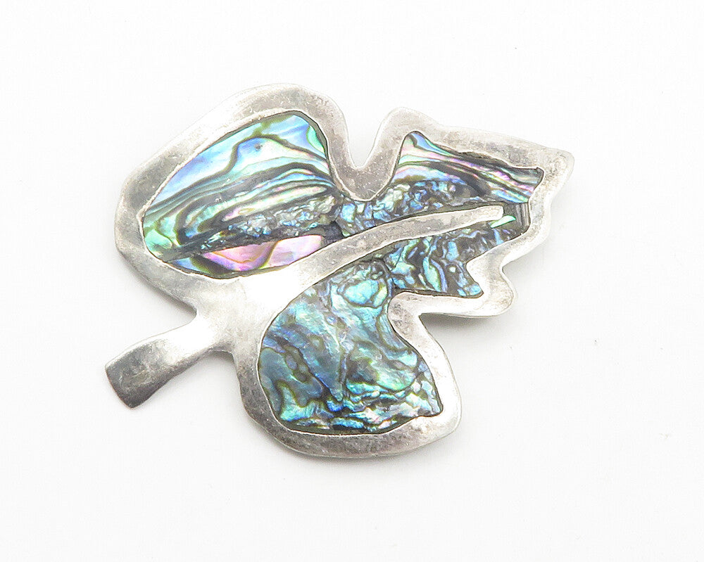 MEXICO 925 Sterling Silver  Vintage Abalone Shell Leaf Brooch Pin  BP4432