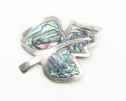 MEXICO 925 Sterling Silver  Vintage Abalone Shell Leaf Brooch Pin  BP4432