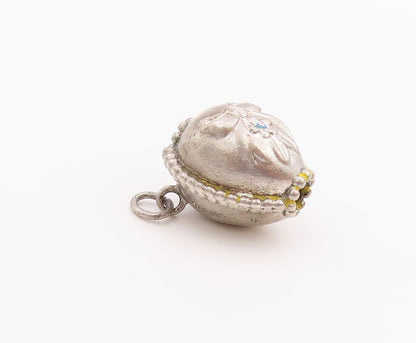 925 Sterling Silver Vintage Pendant Antique Floral Bow Carved Charm PT24471