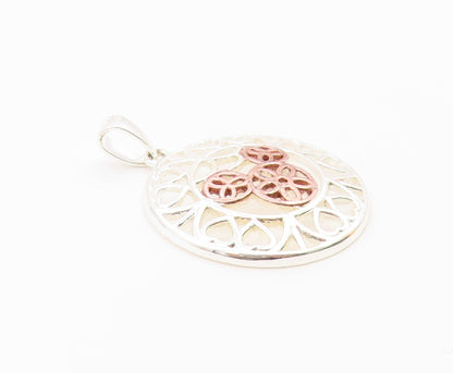925 Silver   Vintage Two Tone Flower Peace & Love Heart Dome Pendant PT20601