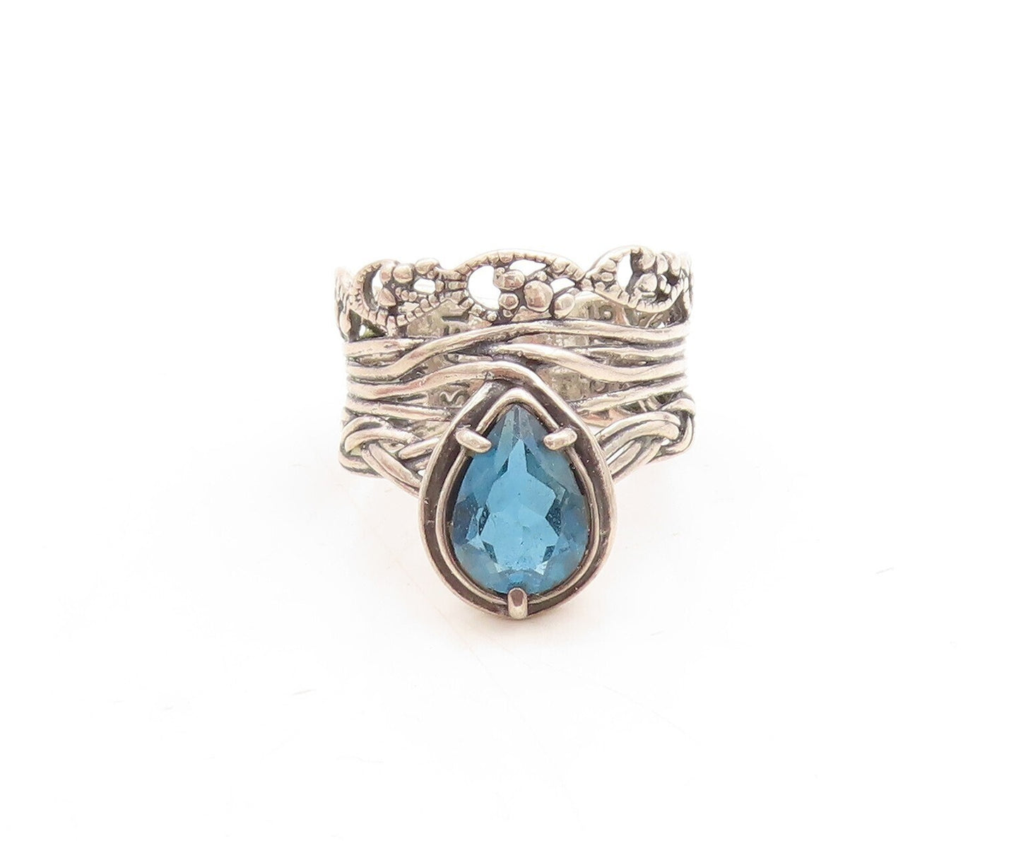 925 Sterling Silver Vintage Ring OR PAZ ISRAEL Drop Cut Topaz  Sz 8.5  RG31518