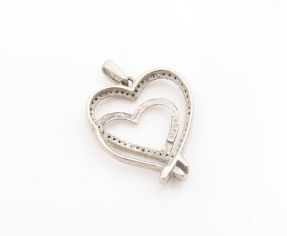 925 Sterling Silver Vintage Pendant Genuine Diamonds Double Love Heart  PT25906
