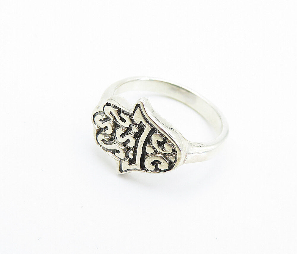 925 Sterling Silver  Vintage Shiny Swirl Pattern Hamsa Band Ring Sz 8.5 RG7835