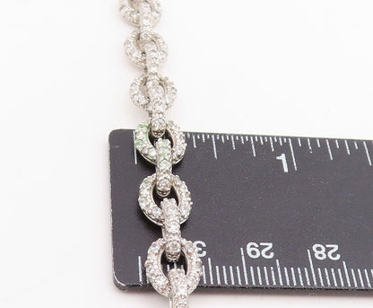 925 Sterling Silver Vintage Necklace Classic CZ interlocking Oval Chain  NE4801
