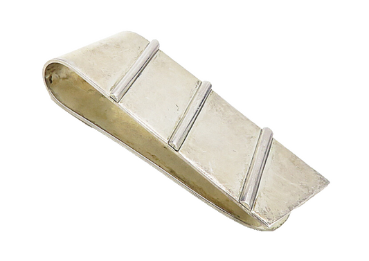 MEXICO 925 Sterling Silver  Vintage Shiny Slanted Detail Money Clip  TR1611